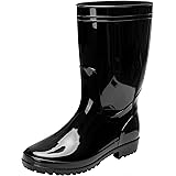 Comwarm Men's Mid-calf Rain Boots Waterproof Anti-Slip Black PVC Adult Outdoor Work Rubber Boots