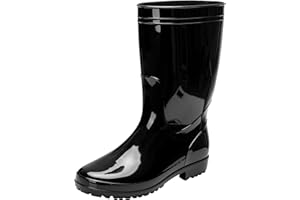 Comwarm Men's Mid-calf Rain Boots Waterproof Anti-Slip Black PVC Adult Outdoor Work Rubber Boots