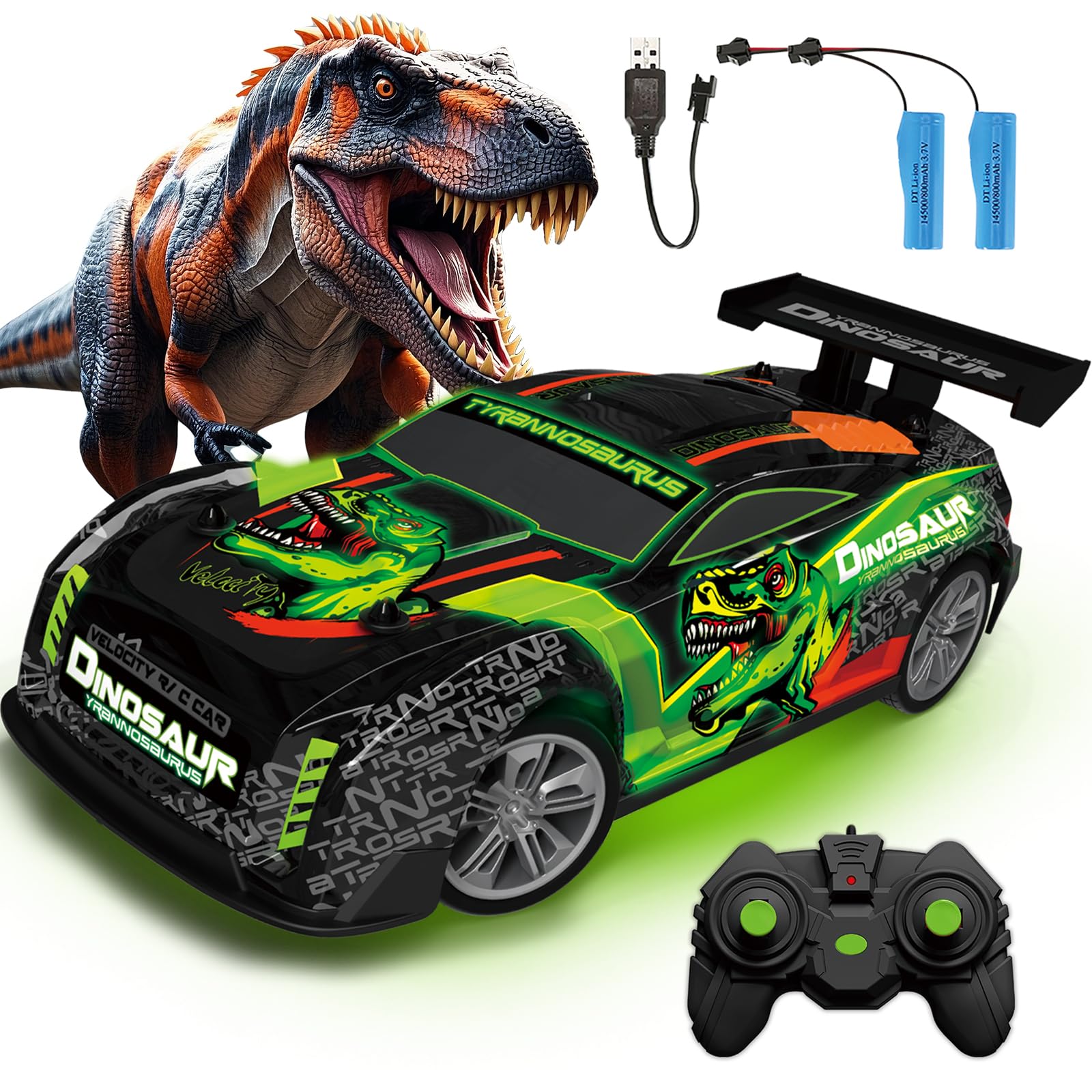 PENGBU RC 1/16 Remote Controlled Dinosaur with Lights, 15 km/h Remote Controlled Car from 3 4 5 6 Years
