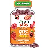 Lifeable Zinc for Kids | 25mg | Great Tasting Natural Flavored Zinc Gummies | Gluten Free Vegetarian Non GMO Zinc Supplements