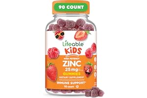 Lifeable Zinc for Kids | 25mg | Great Tasting Natural Flavored Zinc Gummies | Gluten Free Vegetarian Non GMO Zinc Supplements | Kids Zinc for Immune Support | 90 Gummies