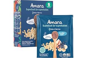 Amara Organic Baby Food - Stage 2 - Oats & Berries - Baby Cereal to Mix With Breastmilk & Water - Shelf Stable Baby Food Pouches Made from Organic Fruit and Veggies - 5 Pouches, 3.5oz Per Serving