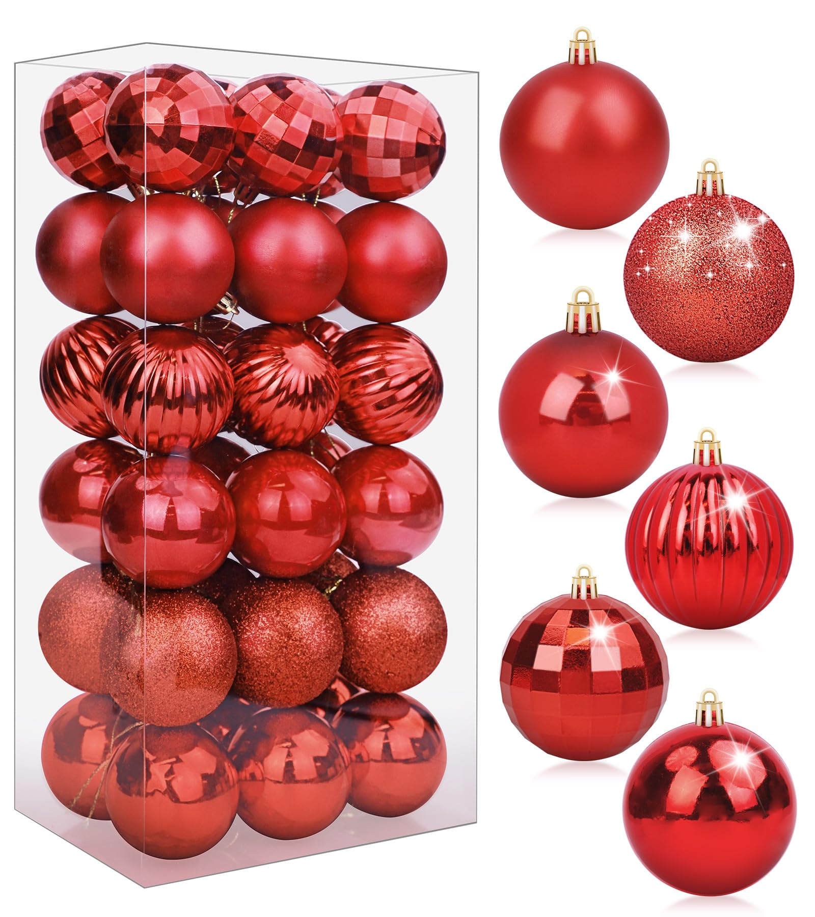 BLAZOR Christmas Baubles, Christmas Ball Ornaments with Strings, M Size, Shatterproof Plastic Christmas Bulbs, Hanging Decorations for Xmas Tree, Holiday, Wedding, Party
