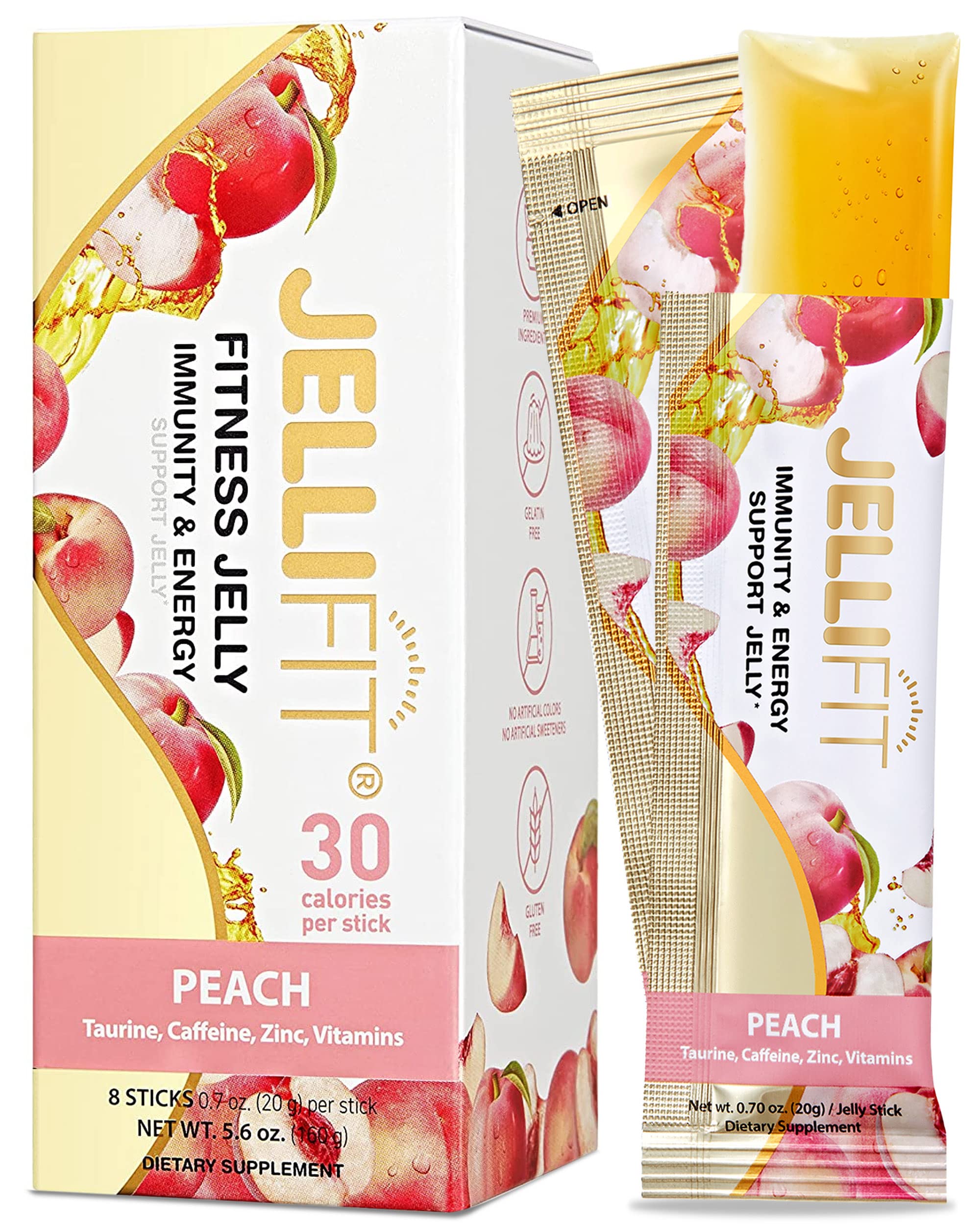 Jellifit Pack of 8 Energy Gel - Pre Workout Energy Gels for Running - Gelatin and Gluten Free Energy Supplements - Sports Nutrition with 30mg Caffeine for High Performance