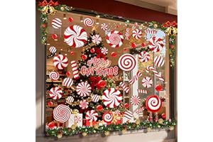 BANANABROTHER 9 Sheets Christmas Window Clings, Candy Cane Christmas Decorations, Candyland Decal Stickers Decor for Home & Office