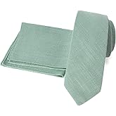 Men's Linen Blend Necktie and Pocket Square Handkerchief Hanky Set