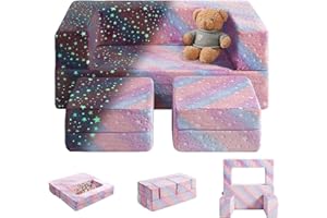 fond + found Kids Couch, Glow in The Dark Modular Kids Explore Sofa for Toddler 3 in 1 Fold Out Kids Toddler Sofa, Convertible Plush Toddler Couch with Washable and Durable Covers