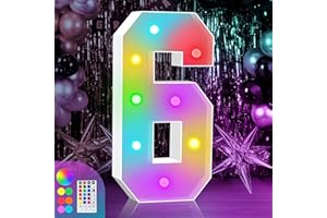 ZEELY 3FT Marquee Light Up Numbers Sign, Colorful Happy Birthday Light Up Number 6, 18 Color Modes with Remote, Cardboard Numbers for Birthday Anniversary Party Decorations, Mosaic Numbers for Balloons