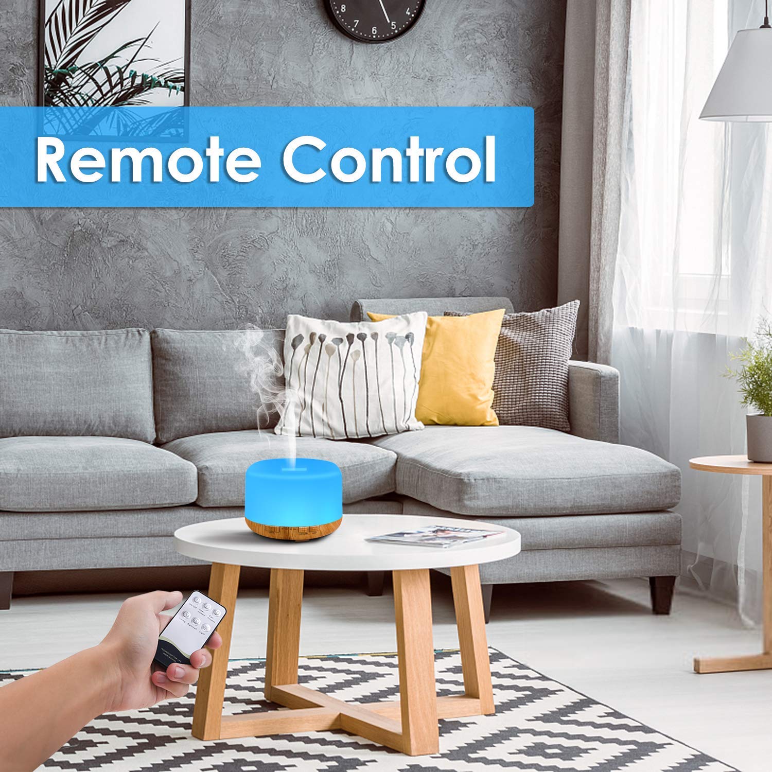 RENWER Essential Oil Diffuser, 500ml Remote Control Diffusers for Essential oils, Ultrasonic Humidifier, Aromatherapy Diffuser with 7 Color LED Lights & Waterless Auto-Off : Beauty