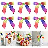 AIMUDI Rainbow Ribbon Bows 3.5" Satin Twist Tie Bows for Treat Bags Premade Bows for Gift Wrapping Small Craft Bows for Pride Day LGBT Party Wedding Baby Shower Party Favors- 50 Counts