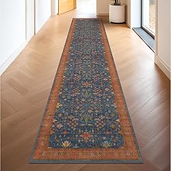 Navy Blue Washable Hallway Runner Rug 2x10 Non Slip