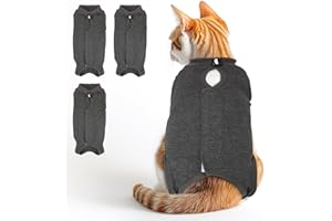 IKIKICUBEE 3 PCS Cat Recovery Suit for Spay Abdominal Wounds Female, Cat Onesie for Cats After Surgery, Pet Surgery Recovery Suit Kitten Onesie for Cats Anti Licking
