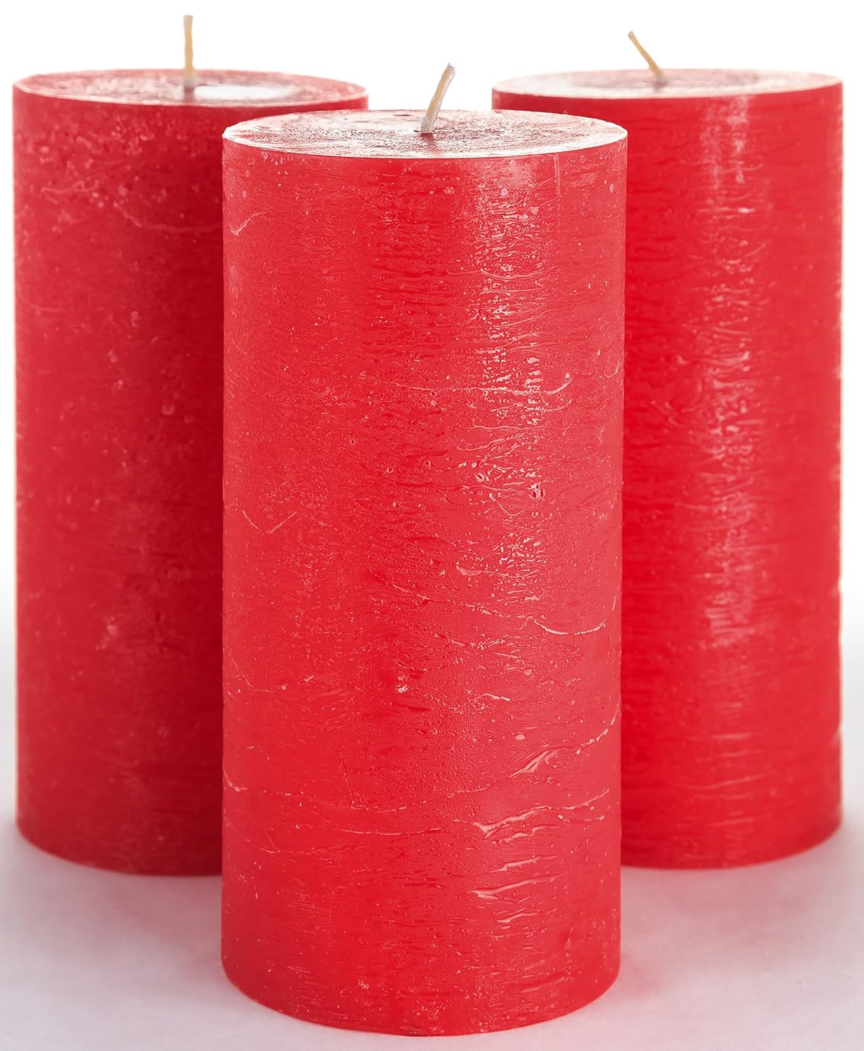 Melt Candle Company Set of 3 Red Pillar Candles 3" x 6" Unscented for Weddings Home Decoration Church Restaurant Spa Dripless Smokeless Cotton Wick