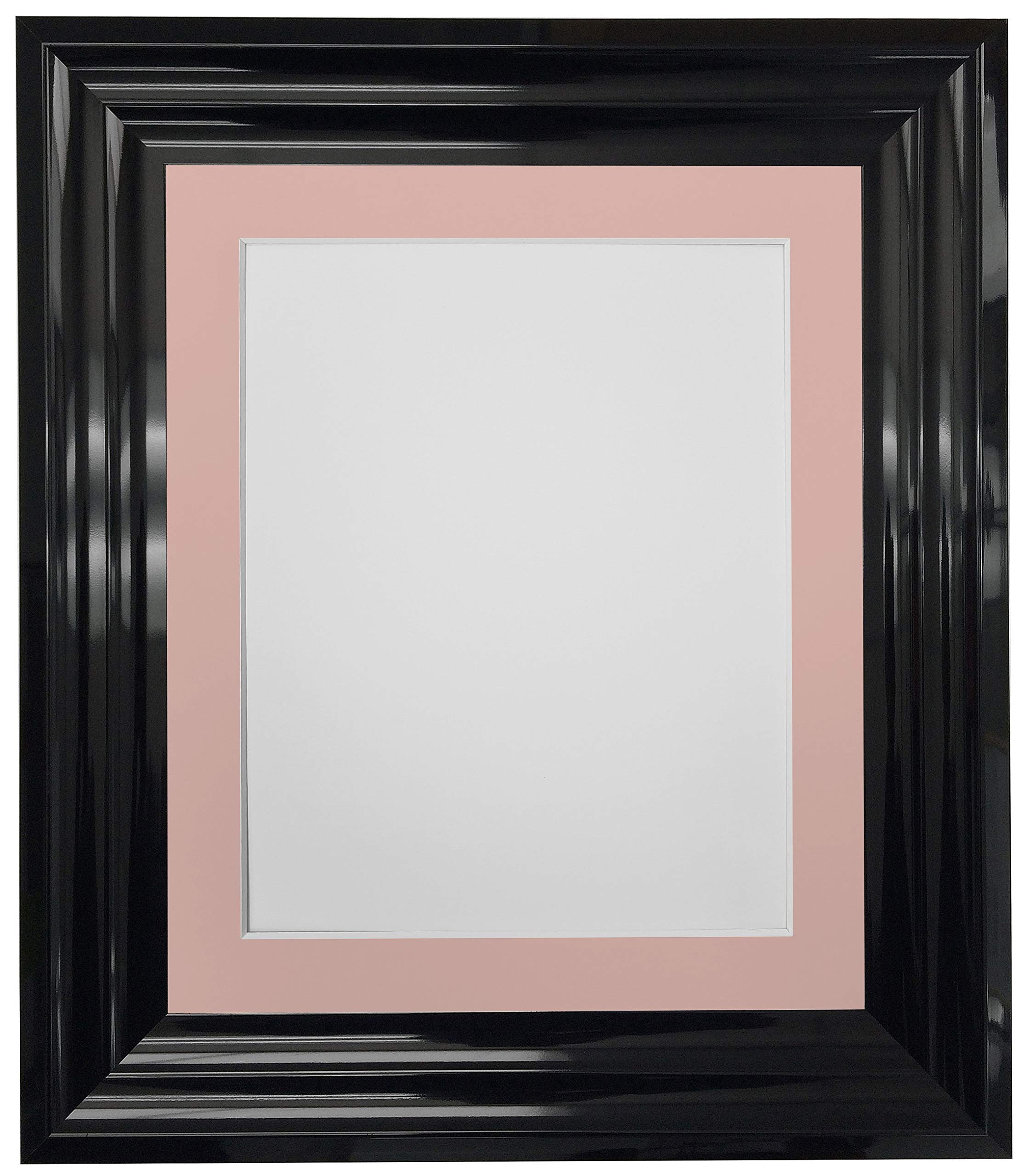 FRAMES BY POST Firenza High Gloss Black Picture Photo Frame Plastic Glass with Pink Mount 8"x6" for Image Size 6"x4"