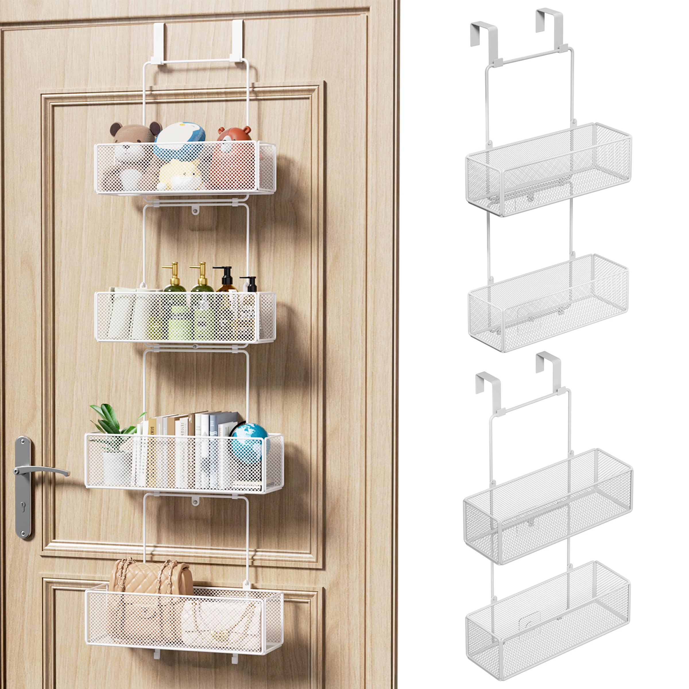 Photo 1 of HapiRm Over Door Organizer Storage - Separable Door Organizer Hanging with 4 Metal Large Capacity Baskets for Bathroom Bedroom Kitchen Pantry Closet (White)