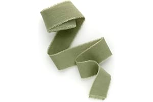 LINENLARK Olive green 1 inch wide 5 yds frayed edges handmade cotton ribbon hand dyed for Rustic wedding invitation ties favors gift wrapping Party decor bows Florist Bouquet supplies Flat lay props