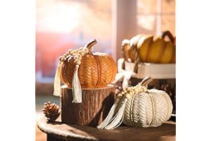 Valery Madelyn Fall Pumpkins Decor Autumn Decorations, Set of 2 Rattan Pumpkins for Decorating Resin Figurines, Fall Decor Home Indoor Table Halloween Thanksgiving Calabazas Decorativas Otoño 5.1Inch