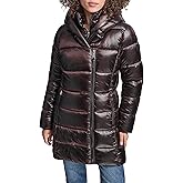 DKNY Women's Shine Puffer Coat With Bib and Asymmetrical Zipper Front – Winter Jacket