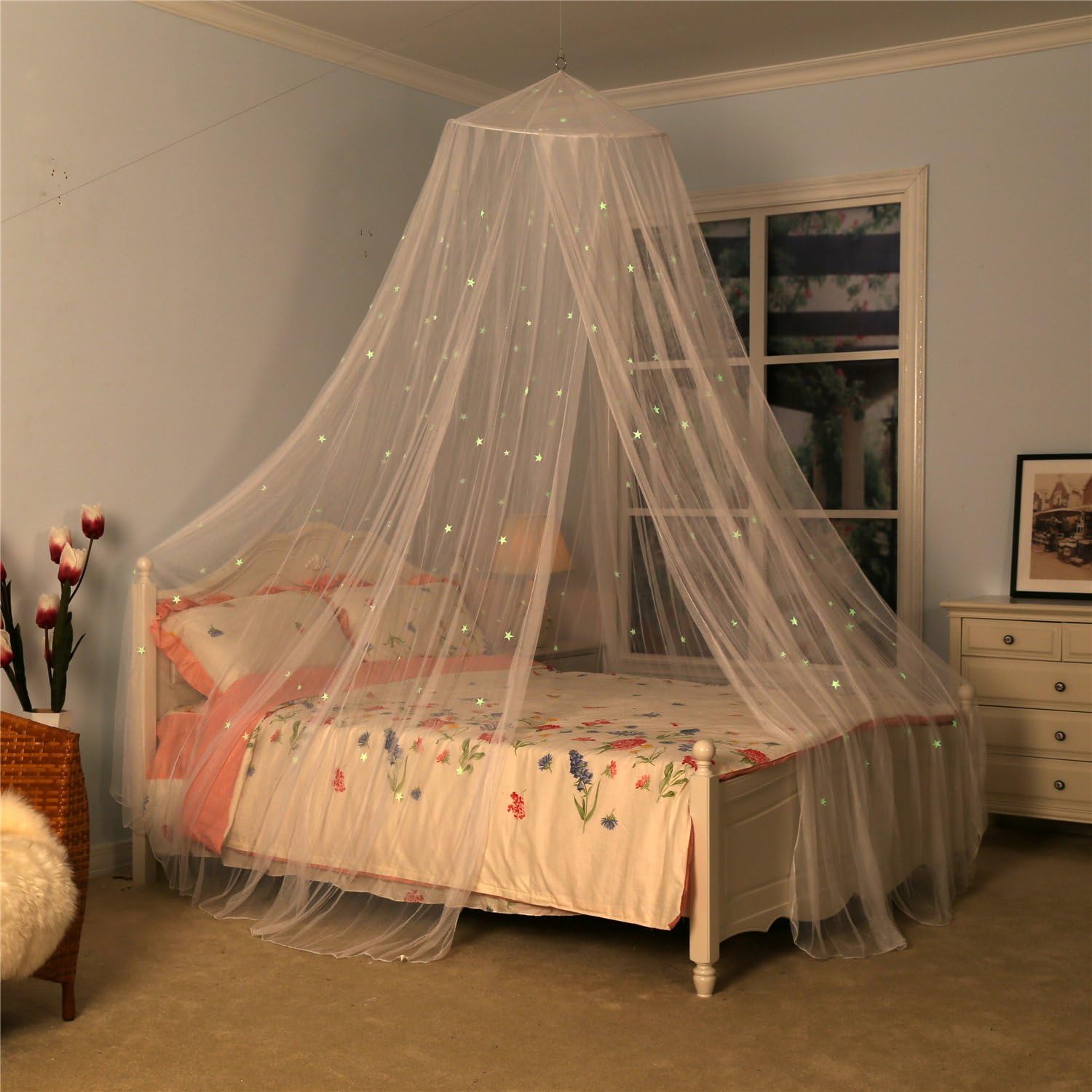Bed Canopy with Glowing Stars in The Dark, Bed Curtain for Baby Cot Kids Bed & Toddler Bed, Single & Double Bed - Image 4
