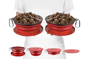 Tuff Pupper SuperBigSlurp Collapsible Dog Bowls | Two Pack Red Bowls | 40oz Extra Large Capacity | Portable, Food Safe, Odorless | Non-Toxic Silicone