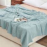 Love's cabin 6 Layer 100% Cotton Muslin Blanket, 108"x90" Muslin King Size Blanket for Bed Couch, Lightweight and Breathable Cotton Gauze for Adult, Cyan
