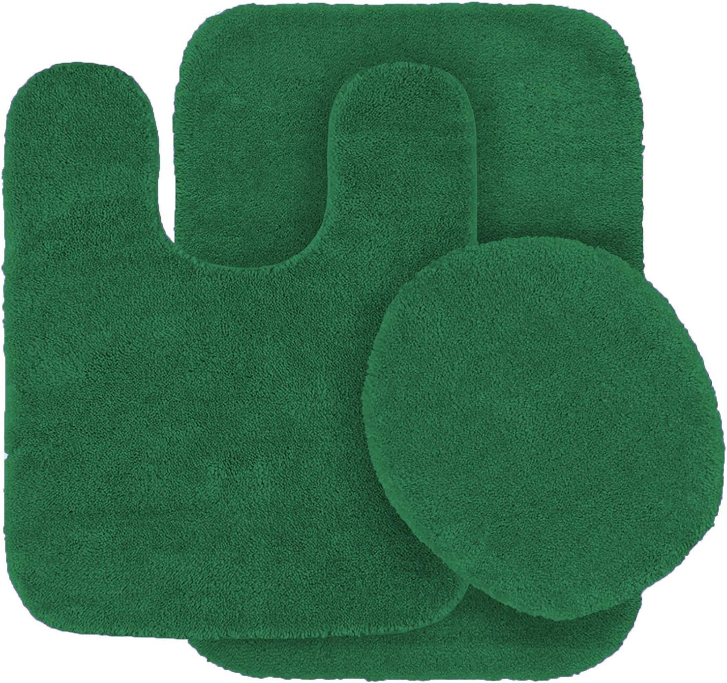 Mk Home LLC 3pc Angela Non Slip Soft Bath Set Rugs for Bathroom Bath Rug, Contour Mat, Toilet Seat Cover New (Olive Green)