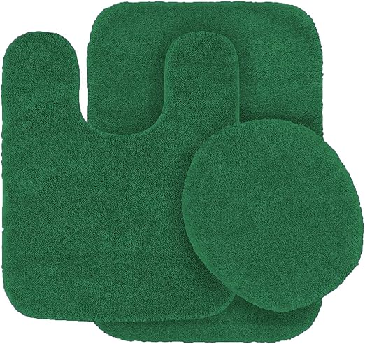 Amazon Com Mk Home Collection 3 Piece Bathroom Rug Set Bath Rug Contour Mat Lid Cover Non Slip With Rubber Backing Solid New Hunter Green Kitchen Dining
