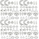 Youdiyla 120Pieces Moons Stars Butterflies Antique Silver Pendant Jewelry Making DIY Keychain Earrings Pendant Various Design Charms for Jewelry Making Bracelets Necklace (SN650)