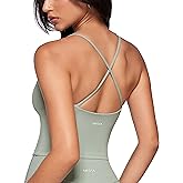 INGIA Womens Low Scoop Neck Tank Tops Built in Bra U Back Workout Tanks Spaghetti Criss Cross Strap Sleeveless Cropped Top