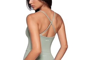 INGIA Womens Low Scoop Neck Tank Tops Built in Bra U Back Workout Tanks Spaghetti Criss Cross Strap Sleeveless Cropped Top