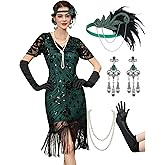 YESSA Flapper Dresses 1920s,Great Gatsby Dresses for Women Fringe Roaring 20s Costumes with 20s Accessories for Harlem Nights