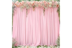 PARTISKY 8x10FT Baby Pink Backdrop Curtains for Wedding Parties, Wrinkle Free Polyester Photography Backdrop Drapes for Wedding Baby Shower Birthday Parties Stage Background Stand Decorations 4x10ft,2 Panels