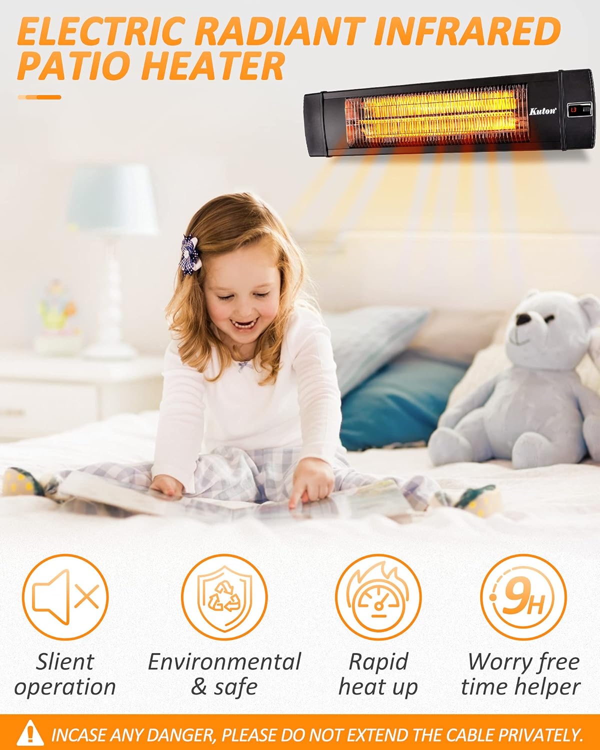KUTON Electric Patio Heater, Outdoor Heater w/Remote, Wall Mounted Infrared Heater, IP65 Waterproof Outdoor Heater, 3 Power setting, Max. 5118BTU for Patio, Garage, Timer Setting for In/Outdoor, Black: Kitchen & Dining
