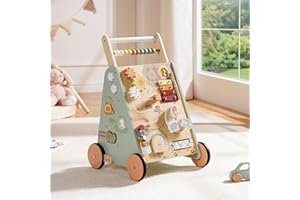 ROBUD Wooden Baby Push Walker, Forest Theme Learning Walking Toys, Adjustable Height Baby Walker with Decelerator, Montessori