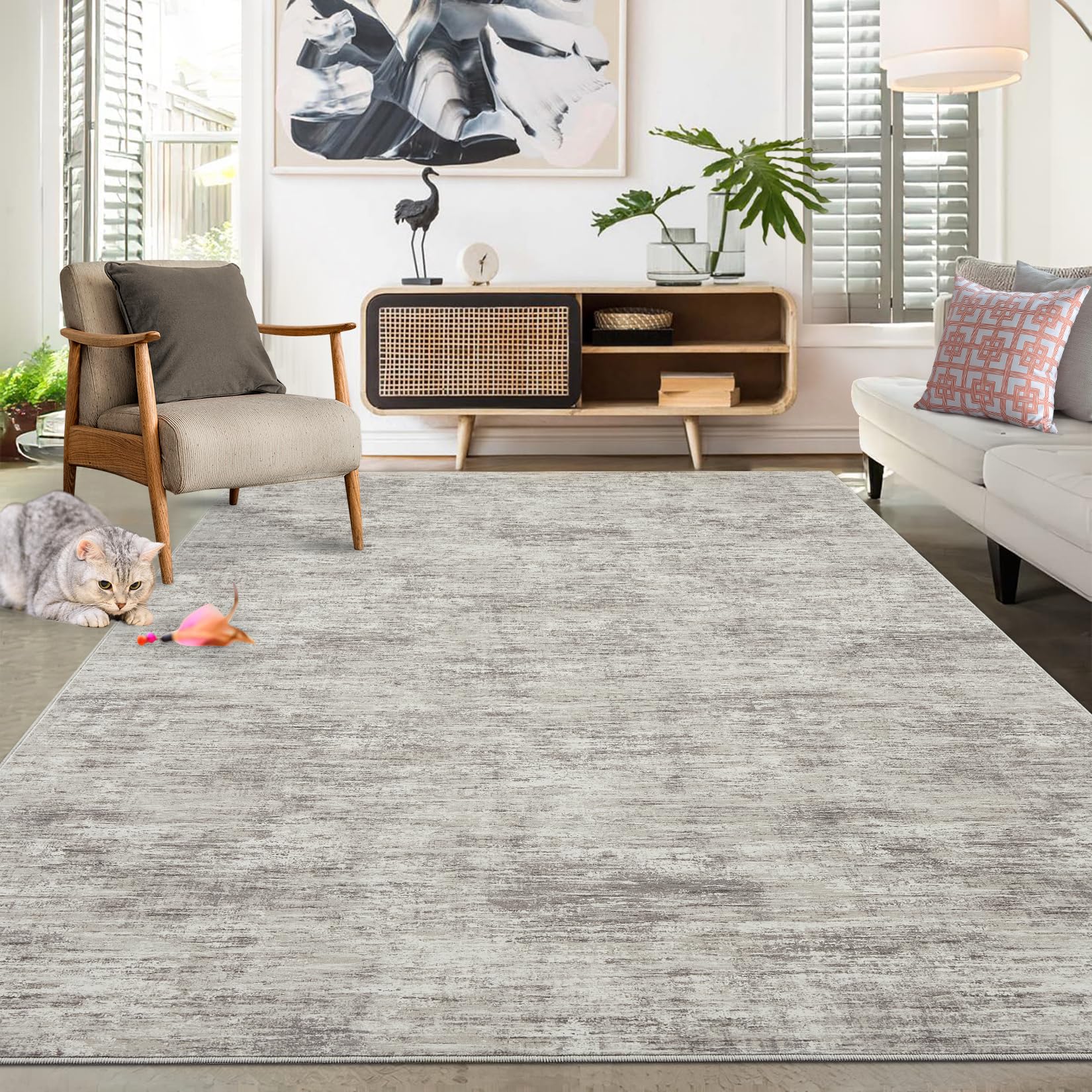Photo 1 of RUGSREAL Washable Rug 10x13 for Living Room Modern Abstract Area Rug Non-Slip Large Contemporary Bedroom Carpet Stain Resistant Aesthetic Accent Floor Carpet Foldable Solid Rug for Home Office, Taupe