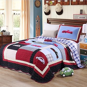 Kekehouse Tagesdecke 100 Baumwolle Kinder Uberwurf Decke Patchwork Junge Bettuberwurf Decke Kinderzimmer 180x220 Cm Mit 1 X Kissenbezug Single Sofauberwurf Steppdecke Rot Amazon De Kuche Haushalt