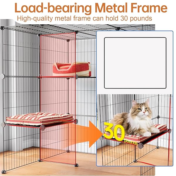 ONELUCK 3-TIER CAT CAGES INDOOR ENCLOSURE DIY CAT PLAYPEN CATIO DETACHABLE METAL WIRE KENNELS CATS CRATE LARGE EXTRA EXERCISE PLACE IDEAL FOR 1 CAT,35.4 INCHES