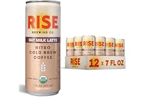 RISE Brewing Co. Oat Milk Nitro Cold Brew Latte, No Sugar Added, Vegan, Organic & Non-GMO, Low Acidity, 7 fl. oz. Cans (12 Pack)