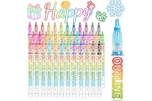 CELEPEN Shimmer Markers Double Line Outline Markers, 36 Colors Squiggles Shimmer Outline Markers Set, Stocking Stuffers for Kids Doodle Drawing Supplies, Glitter Pens Set Chriatmas Gifts for Teenagers