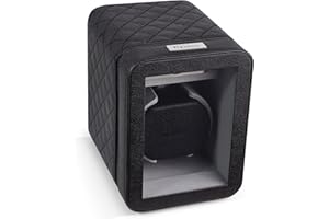 Heiden Monaco Watch Winder - Automatic Watch Winder for Automatic Watches, Rolex - Black Leather - Battery Powered or AC Adapter, 12 Program Settings, Diamond Stitched Vegan Leather