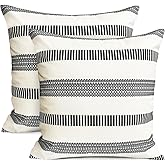 RYSMIYOU Decorative Throw Pillow Covers Set of 2 Black Boho Striped Pillow Covers 18x18 Inch Throw Pillow Cover Linen Pillowcase Farmhouse Outdoor Pillow Covers for Couch Sofa Bed Living Room