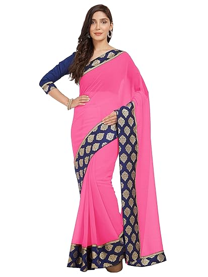Womens Chiffon Lace Border Saree