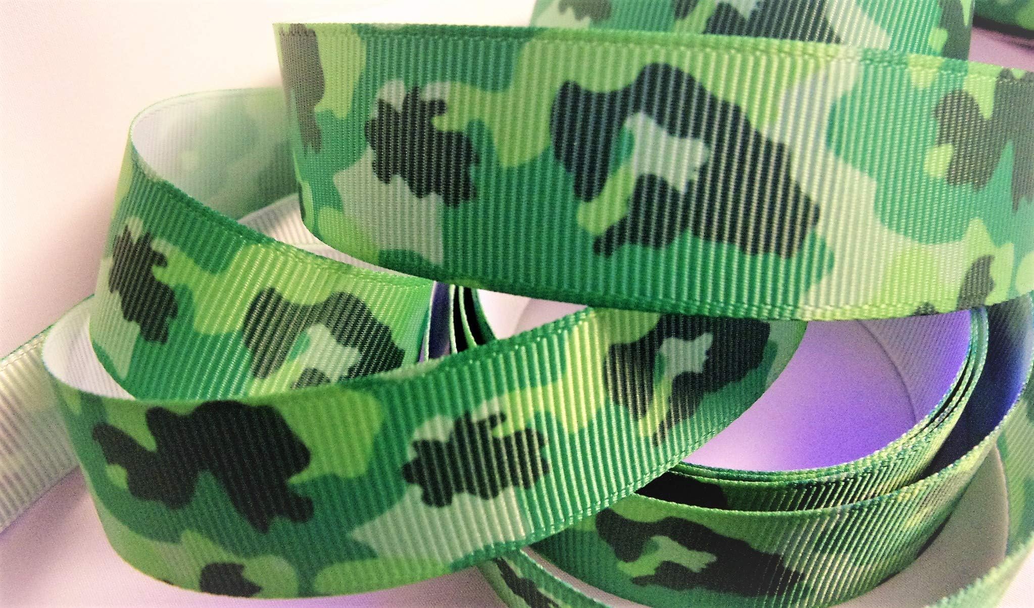 Grosgrain Ribbon - Emerald Green Camouflage - 1" Wide - 10 Yards Total - for Hair Bows & Crafts!