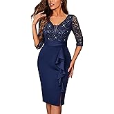 Miusol Women's Sexy V Neck Sequin Ruffle Style Cocktail Party Dress