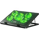 Kootek Laptop Cooling Pad Cooler Stand with 5 Quiet Fans for 12"-17" Laptop | 5 Quiet &amp; High‑Performance Laptop Fan for 360&deg; Full Coverage, USB‑Powered, 2 Extra USB Hubs, 6 Adjustable Height, Green LED