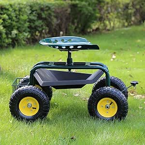 garden rolling gardening seat kinbor wheels cart tray tool