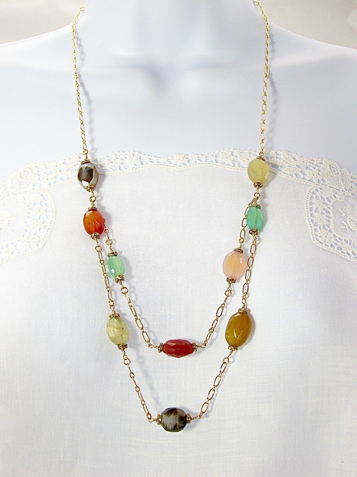 Double stand gemstone necklace