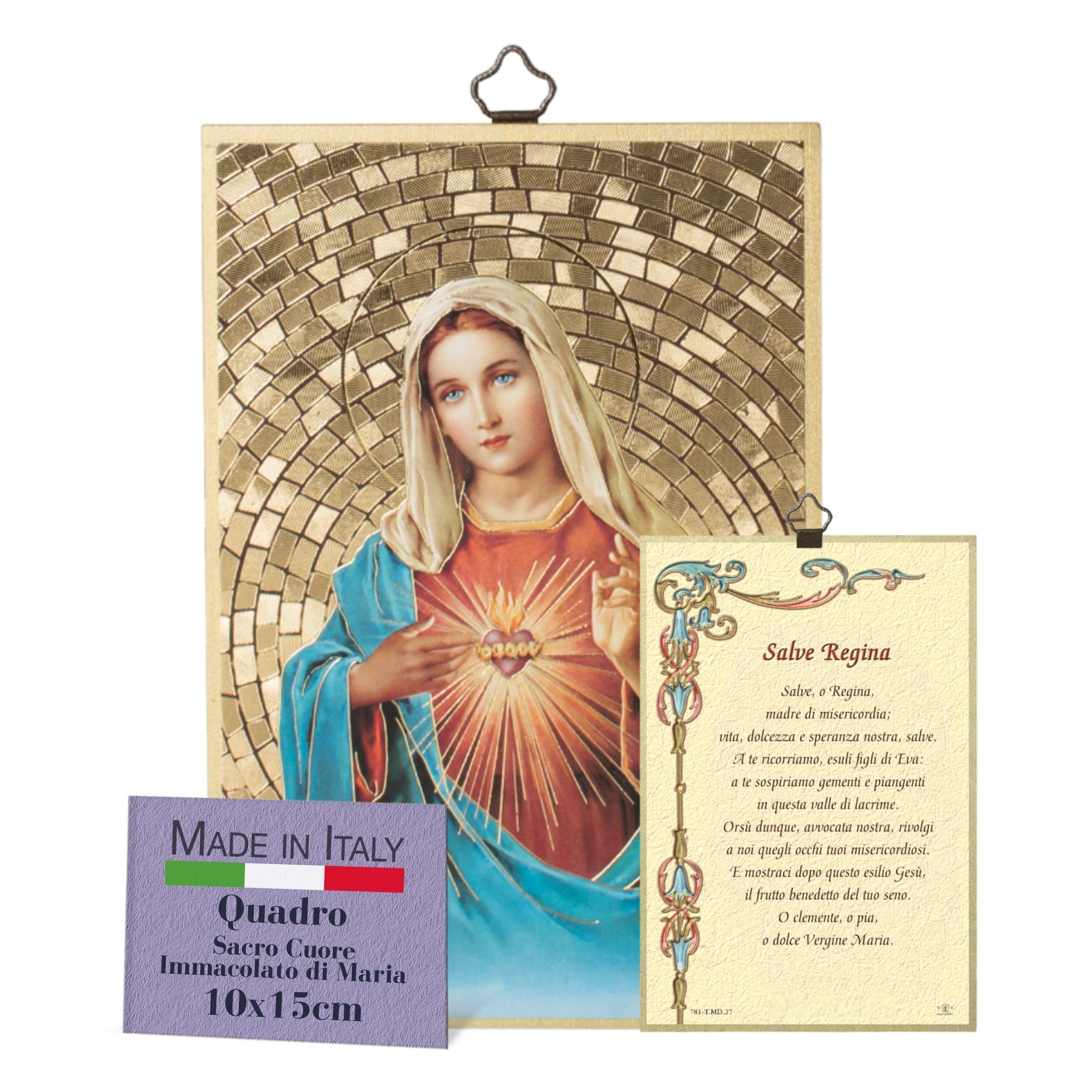 F.LLI BONELLA FRATELLI BONELLA - Religious Picture for Bedroom Immaculate Heart of Mary and Hail Queen in Italian - Picture in Poplar MDF Wood - Religious Picture for Bedroom 8 mm x 10 cm x 15 cm
