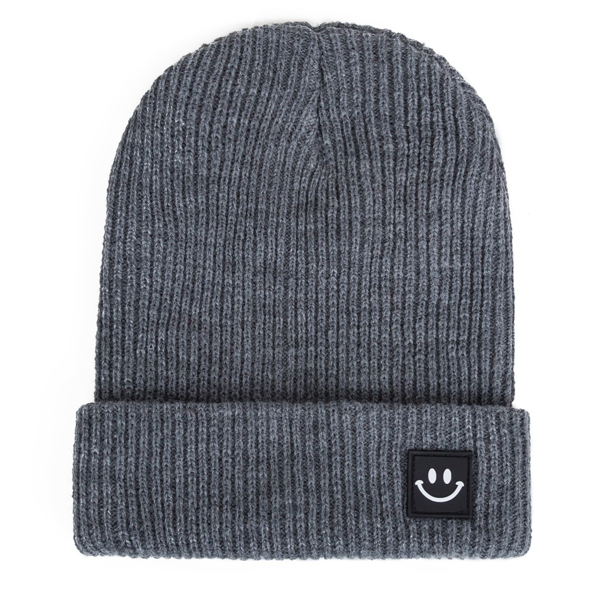 EVRFELAN Women Winter Hat Cuffed Plain Knit Beanie Cap Casual Knitted Warm Skullcap with Smile Face(Gray)