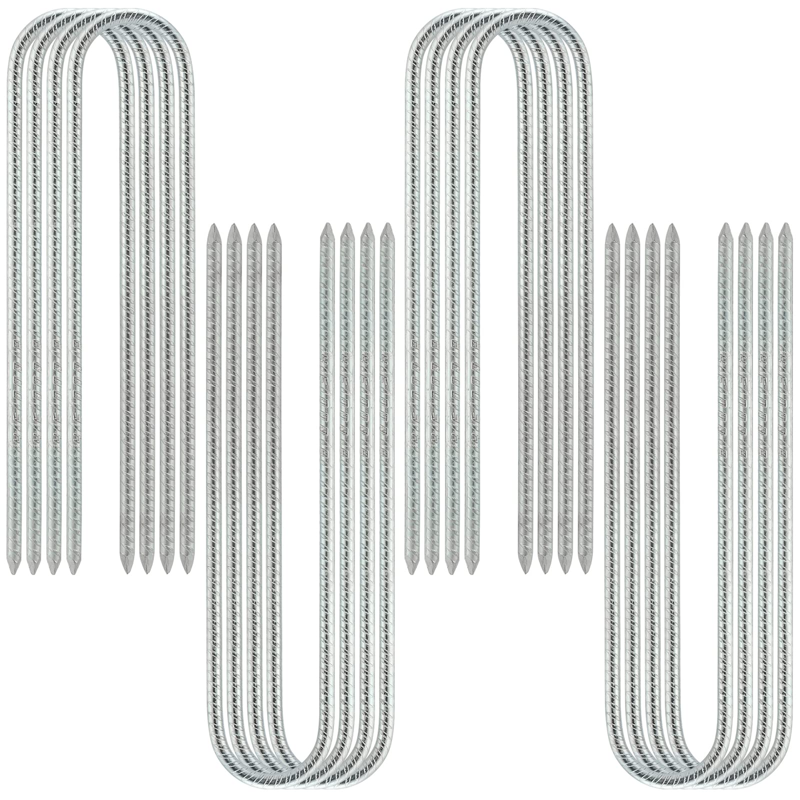 FUNSUEI 16 Pack 12 Inch Steel Ground Anchors, 8mm x 300mm U Shape Tent Pegs, Ground Rebar Stakes, Heavy Duty Tent Stakes for Tents, Sheds, Canopies,(5/16 x 12 Inch)